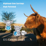 Highland Cow Stud Earrings 925 Sterling Silver Cute Animal Earrings Scottish Animal Jewelry Gift for Daughter Granddaughter Women Girls