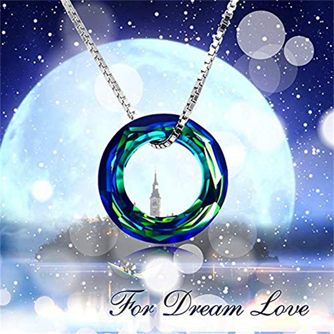 925 Sterling Silver Circle Necklace with Austrian Crystal, Jewelry for Women Teen Girls