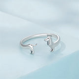 925 Sterling Silver Dachshund Open Rings Puppy Dog Adjustable Rings for Women Animal Stacking Rings