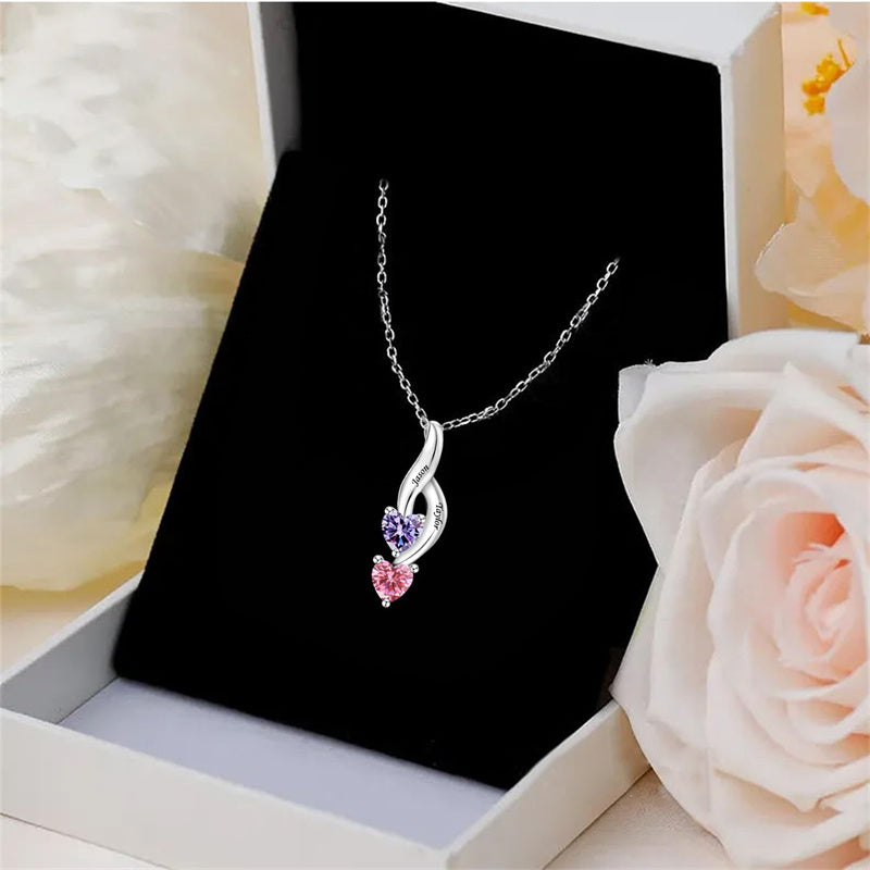Copper Sterling Silver Personalized 1-6 Simulated Birthstones Mother's Name Heart Pendant Necklace