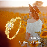 14k Solid Gold Sunflower Ring Fine Gold Flower Jewelry Gifts for Women Girls Her #7