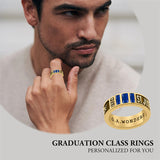 Sterling Silver 10K 14K 18K Gold Personalized Birthstone Pattern Class Ring for Men