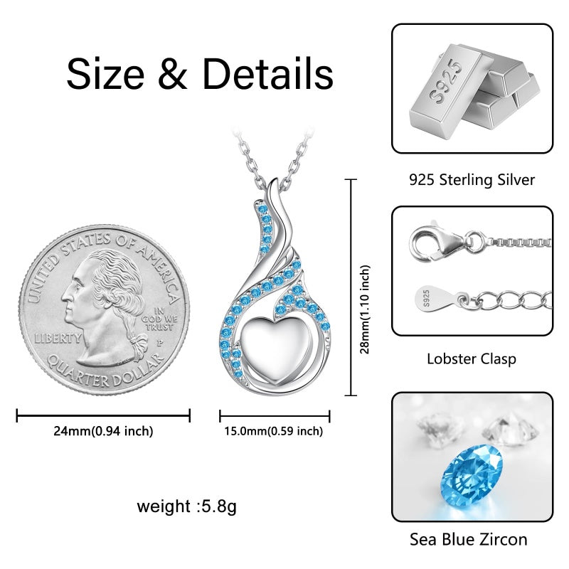 Sterling Silver Heart Shape Tear Dangle Urn Necklace for Ashes