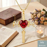 14K Gold Plated  Birthstone Cross Necklace  Pendant Necklace Mother's Day Birthday Gifts for Women