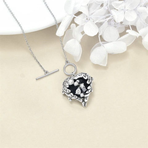 Sterling Silver Gothic Witches Heart Pendant Necklace