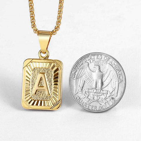 14K Gold Plated  Initial A-Z Letter Pendant Necklace Stainless Steel Box Chain 24inch