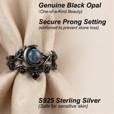 Sterling Silver 10K  14K  18K  Gold Personalized Engraved Black Opal Engagement Wedding Promise Ring for Her