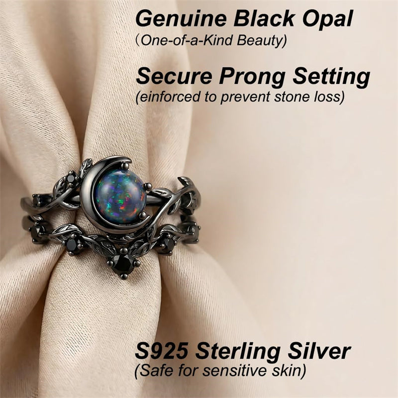 Sterling Silver 10K  14K  18K  Gold Personalized Engraved Black Opal Engagement Wedding Promise Ring for Her