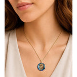 14K Gold Plated Blue Crystal Saint Protection Pendant Necklace Amulet Baptism Gift