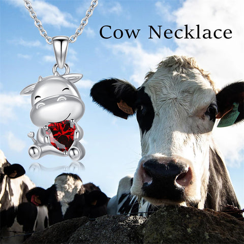 Birthstone Cow Necklace 925 Sterling Silver Pendant Necklace Cows Gifts for Women Sister Daughter