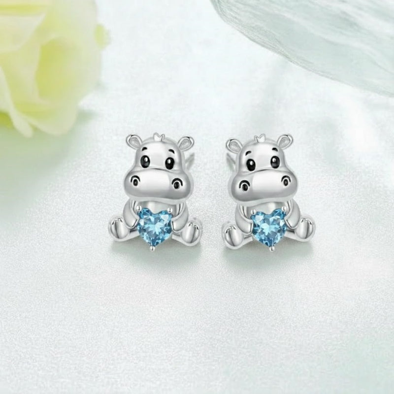 Sterling Silver Birthstone Otter Hippo Stud Earrings