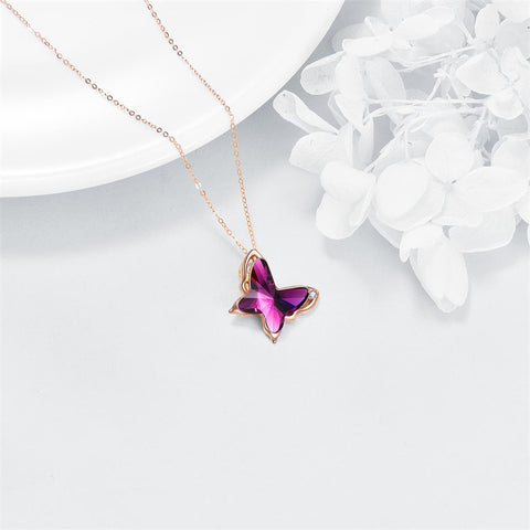 14K Rose Gold Flying Butterfly Necklace For Women 14k Solid Gold Butterfly Pendant Necklace Jewelry Gifts For Her