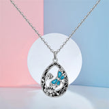 Sterling Silver Turquoise Filigree Lotus Flower Dragonfly Pendant Necklace