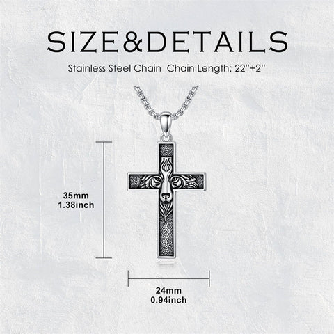Sterling Silver Wooden Lion Orthodox Sword Wolf Cross Pendant Necklace