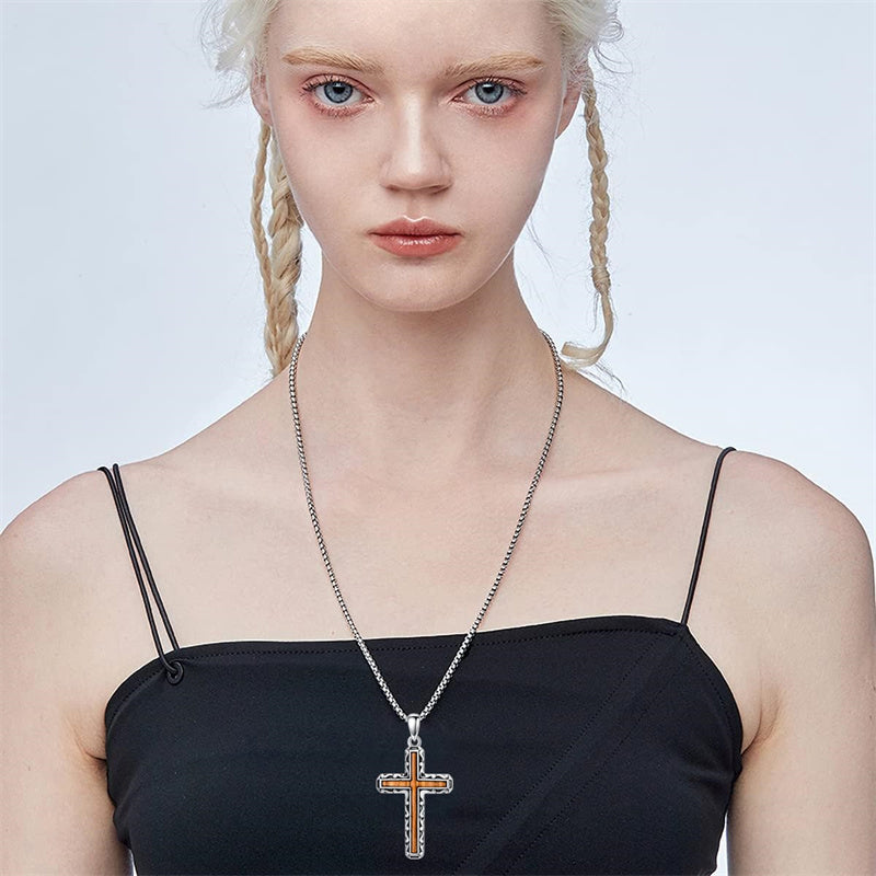 Sterling Silver Wooden Cross Pendant Necklace
