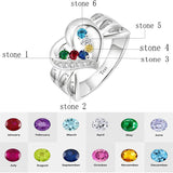 10K 14K 18K Gold Personalized 1-6 Stones Engraved Heart Mother Ring for Mother's Day