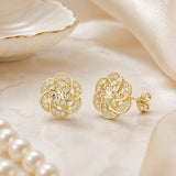 14K Gold Plated Cubic Zirconia Trendy Flower-Shaped Stud Earrings for Women