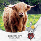14K Gold Heart Birthstone Highland Cow Pendant Necklace