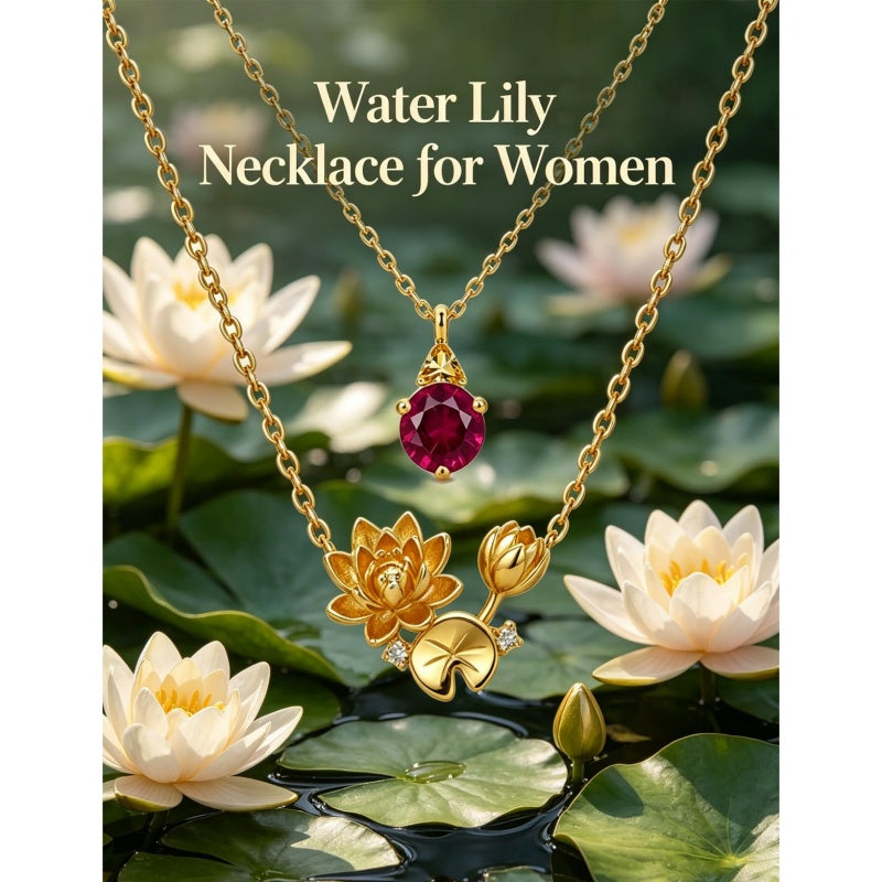 14K Gold Birthstone Birth Flower  Pendant Necklace Birthday Jewelry Gifts for Women