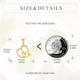 14K Gold Heart Mother Child Pendant Necklace