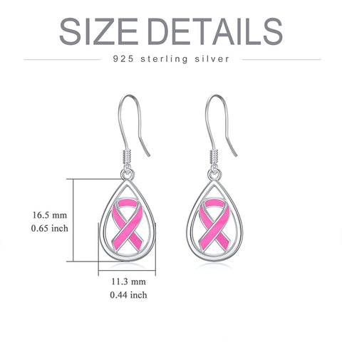 Sterling Silver Breast Cancer Awareness Drop Earrings