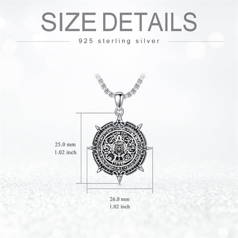 Sterling Silver Aztec Lion Cross Pendant Necklace