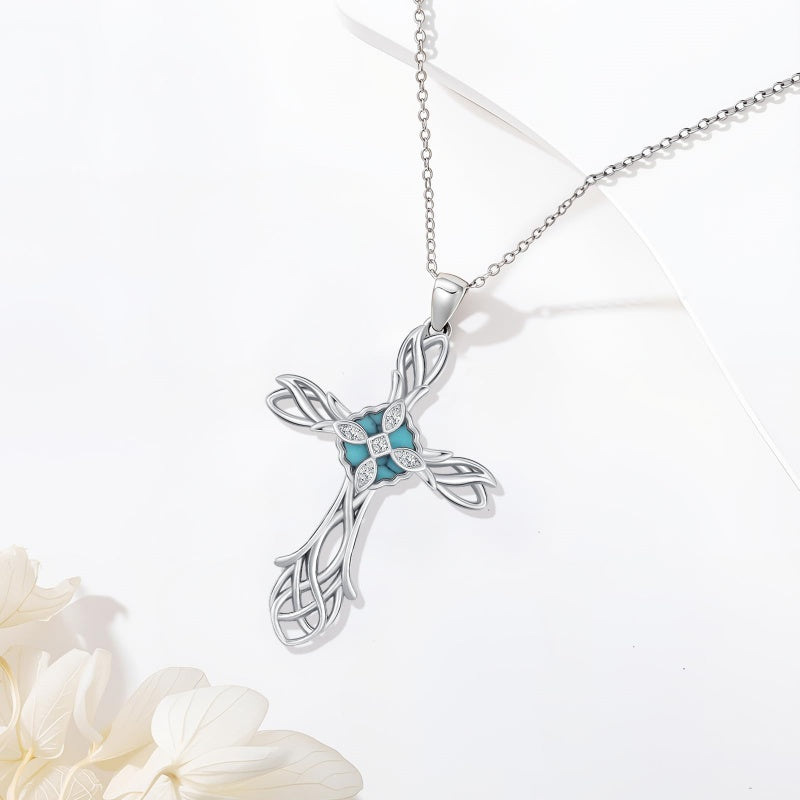 14K Gold Plated Turquoise Cross Pendant Necklace Western Jewelry for Women