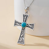 14K Gold Plated Turquoise Cross Pendant Necklace
