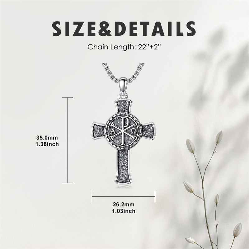 Sterling Silver Chi Rho Alpha Omega PX XP Symbol Pendant Religious  Necklace