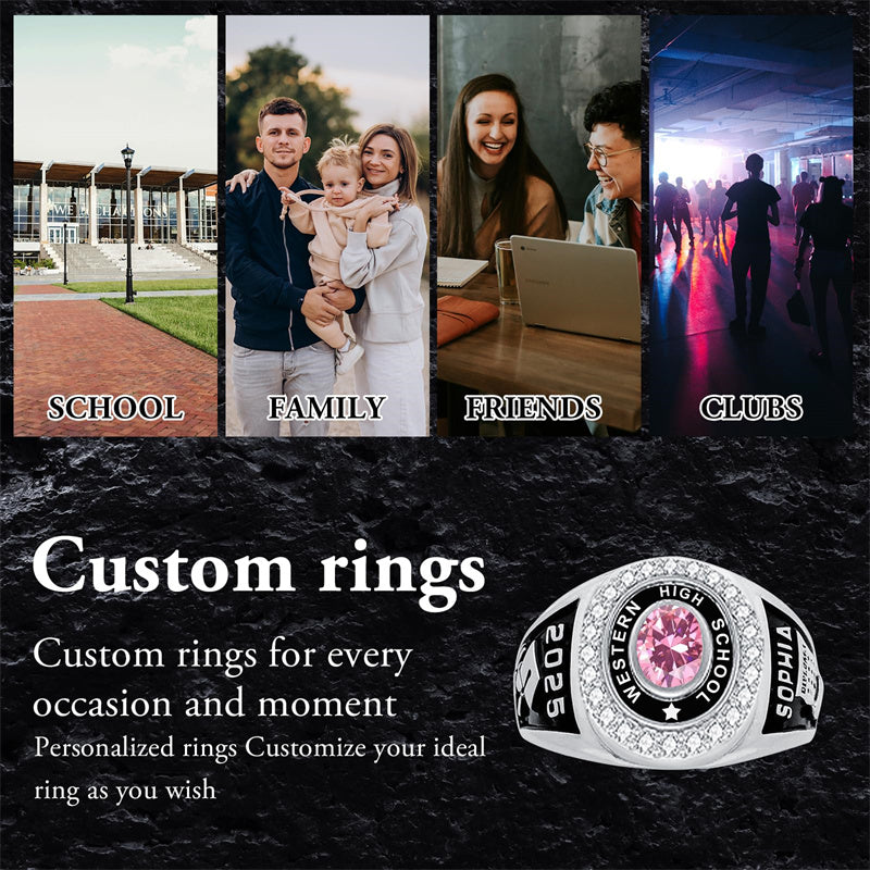 Sterling Silver Custom Engraved High School College Class Ring