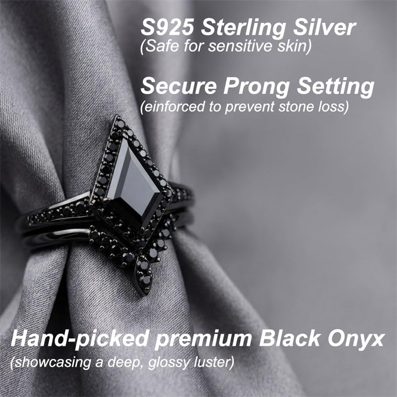 Sterling Silver 10K  14K  18K Gold 1CT-4CT Black Onyx Engagement Ring Gothic Wedding Promise Ring