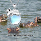 Sterling Silver Moonstone Fox Dolphin Axolotl Teddy Bear Hippo Raccoon Pendant Necklace for Women
