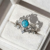 Sterling Silver Personalized Engraved 1-3CT Turquoise Engagement  Wedding Promise Ring Set for Her