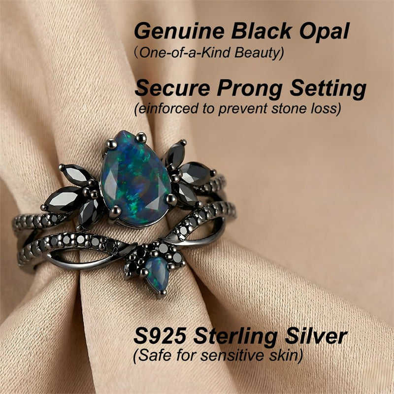 Sterling Silver 10K  14K  18K  Gold Personalized Engraved Black Opal Engagement Wedding Promise Ring for Her