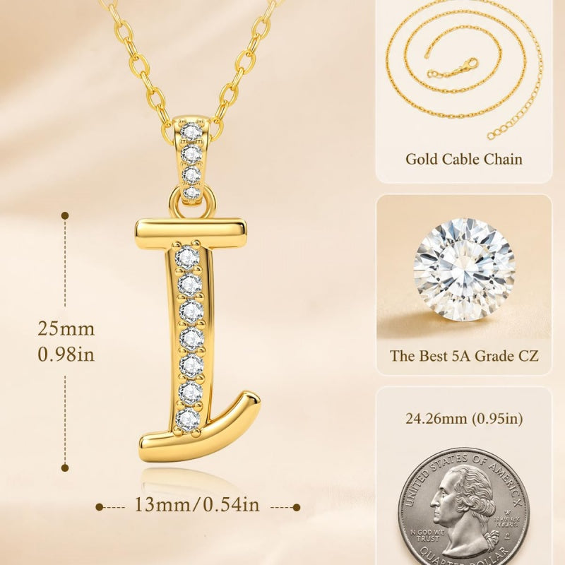 Cubic Zircon 14K Gold Plated Initial Letter A-Z Pendant Necklace