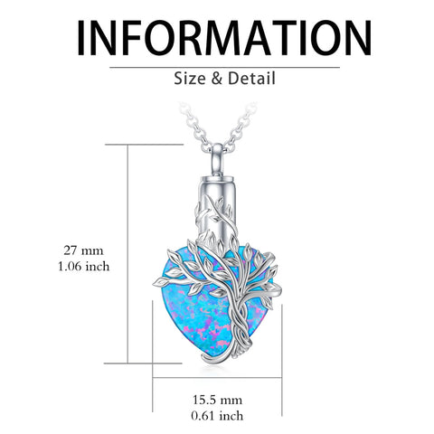 Sterling Silver Crystal Heart Tree of Life Urn Necklace for Ashes