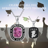Sterling Silver Personalized  Birthstone Engraved Class High School College Graduation Necklace