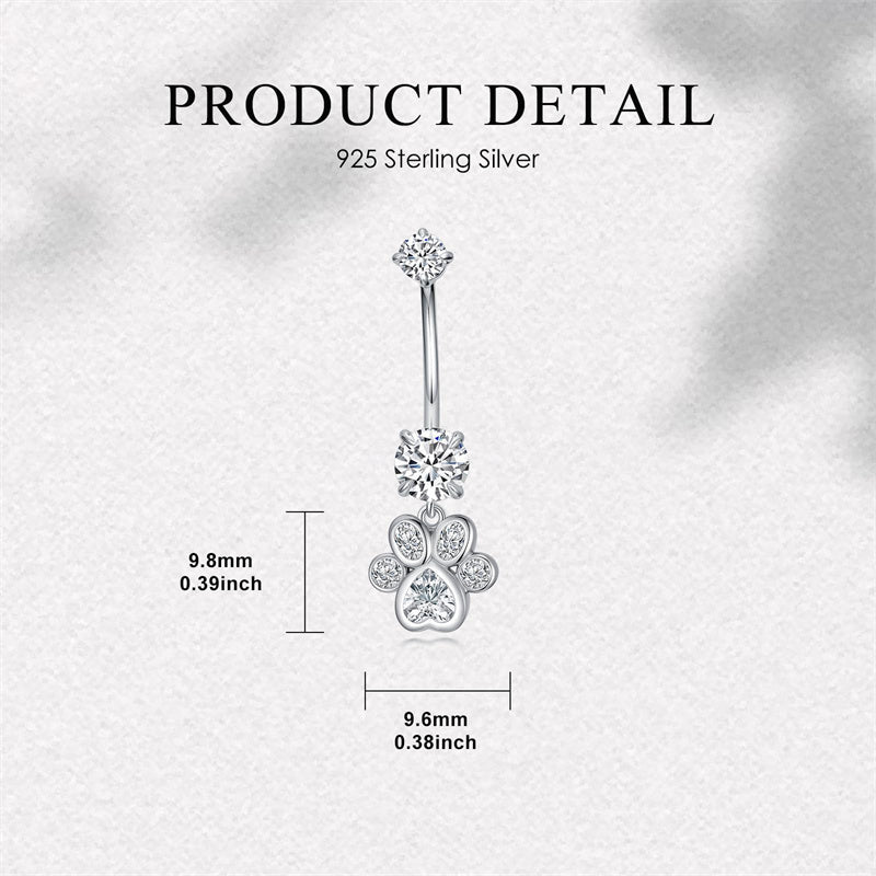 Sterling Silver Cubic Zircon Angel Wings Mermaid Tail Palm Tree Pet Paw Print Belly Button Ring