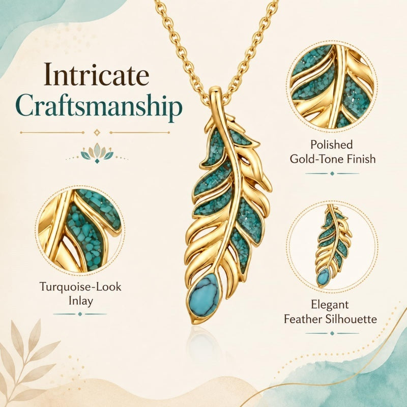14K Gold Plated Feather Pendant Necklace for Women