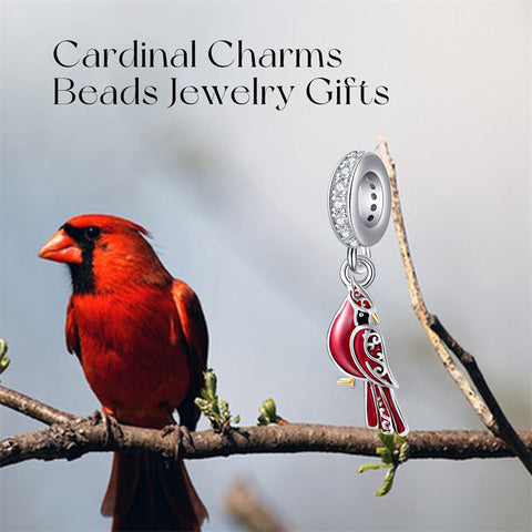 Sterling Silver Red Cardinal Bird Charm Beads