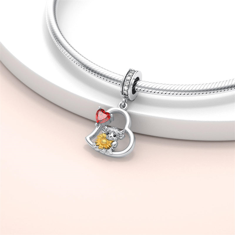 925 Sterling Silver Cubic Zircon Highland Cow Charm Beads