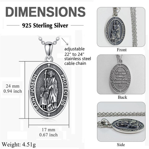 Sterling Silver St Anthony Francis Joseph Peregrine Raphael Sebastian Medal  Protection Pendant Necklace
