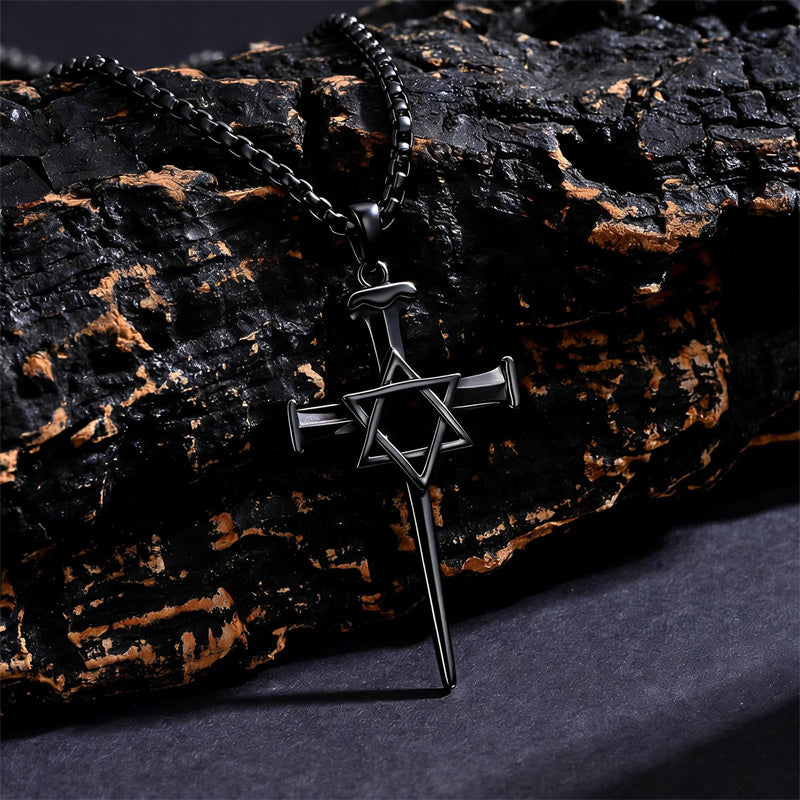 Sterling Silver Star Of David  Cross Pendant Necklace