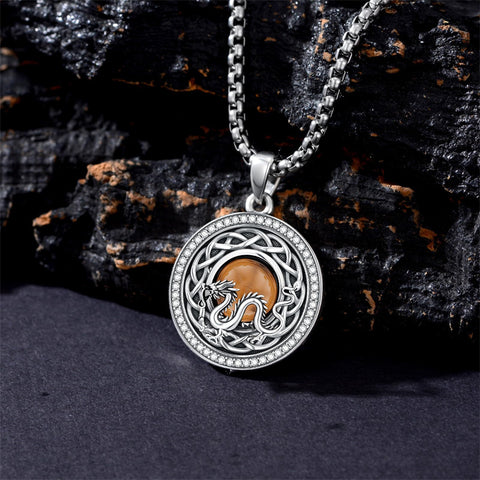 Sterling Silver Tiger Eye Eagle Lion Pendant Necklace for Men