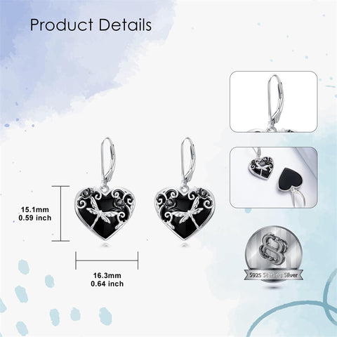 Sterling Silver Black Obsidian Snake Hummingbird Butterfly Dragonfly Leverback Earrings