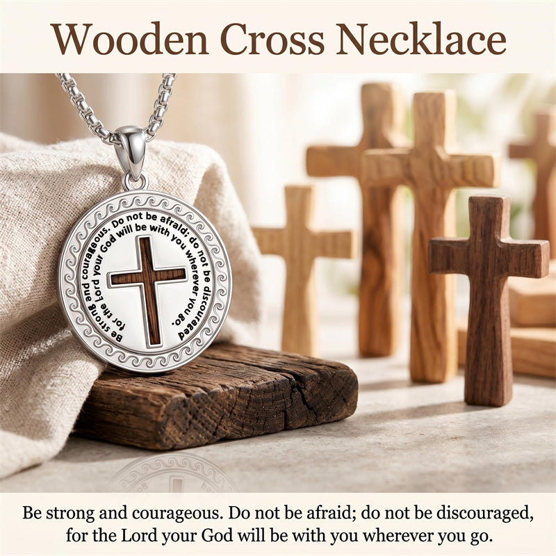 Sterling Silver Wooden Cross Pendant Necklace