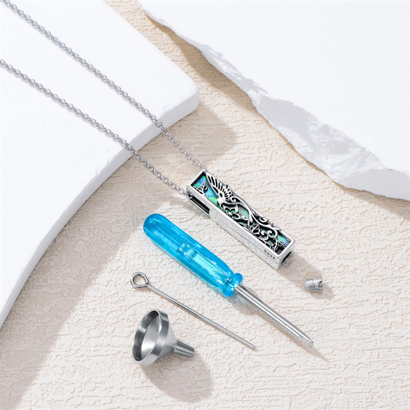 Sterling Silver 3D Bar Turquoise Tree of Life Urn Necklace for Ashes