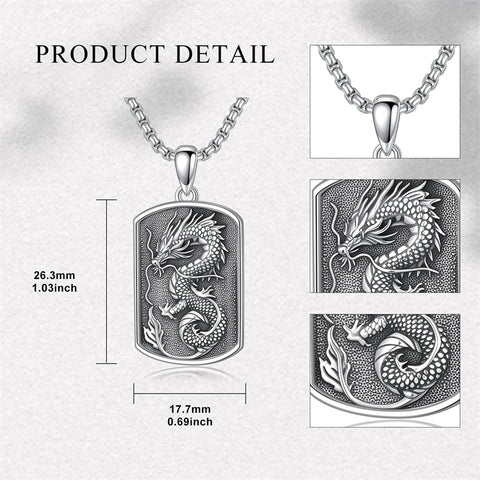 Sterling Silver Viking Dragon Eagle Wolf Animal Pendant Necklace for Men