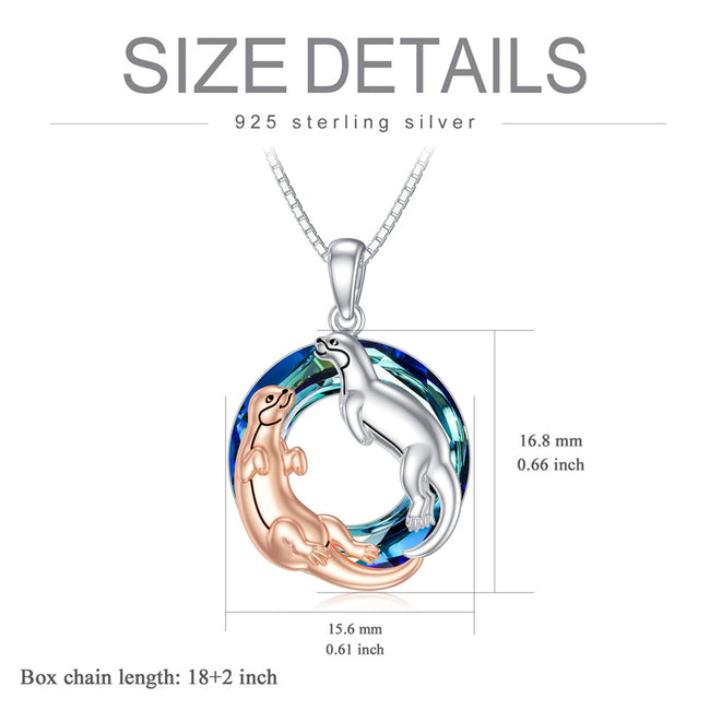 925 Sterling Silver Otter Necklace Crystal Jewelry Gifts for Women Girls Birthday Christmas with 18"+2" Chain