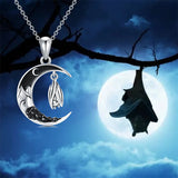 Gothic Jewelry Bat/Cat/Wolf/Spider Pendant Sterling Silver Crescent Moon Necklace for Women Girls Black Jewelry Gifts